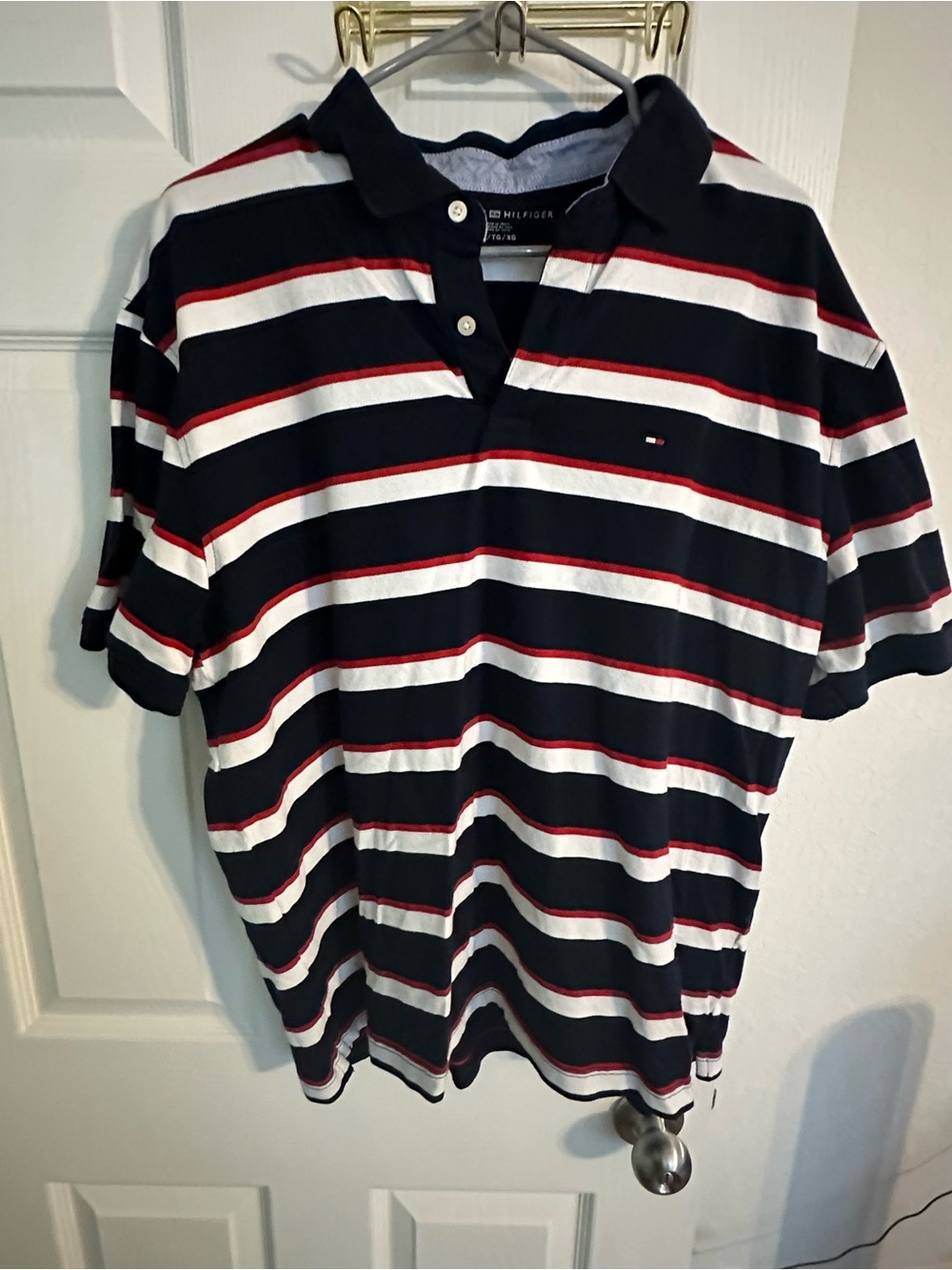 Tommy Hilfiger Navy, White & Red Striped Polo